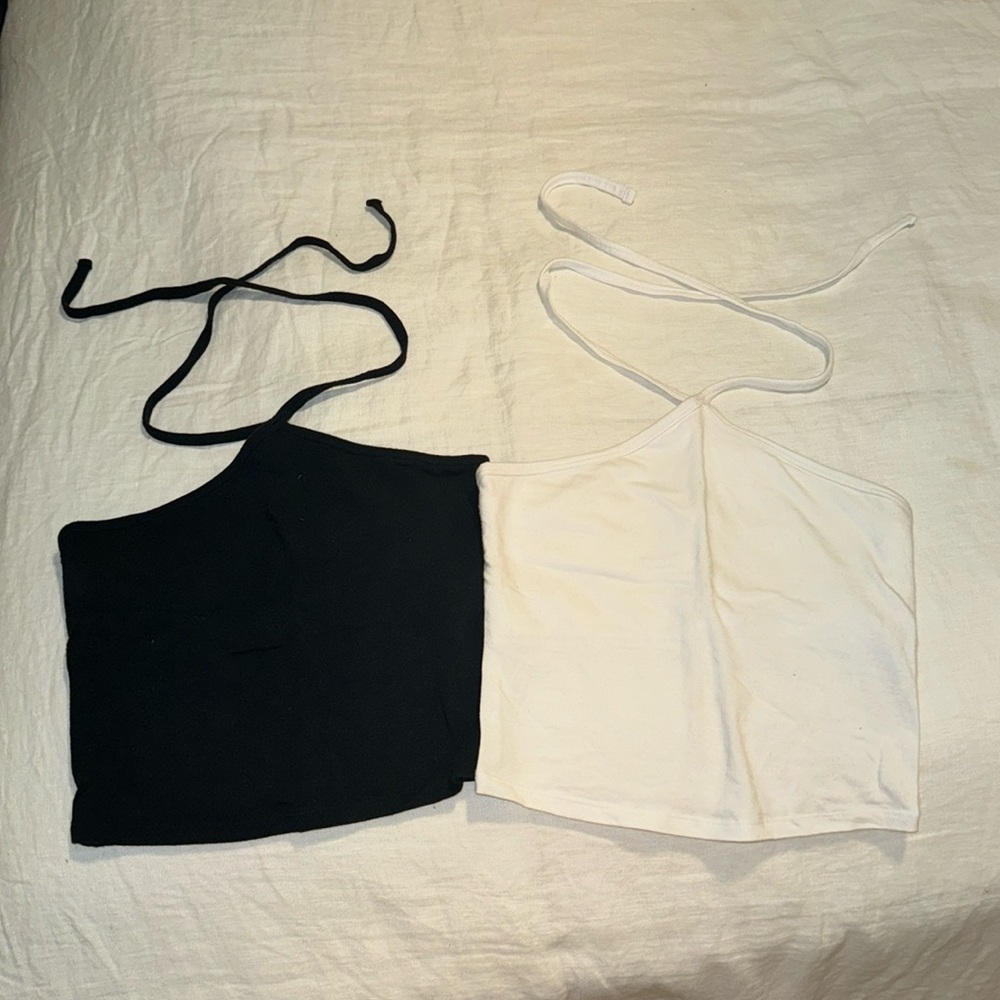 Set of two halter tops size small black/white